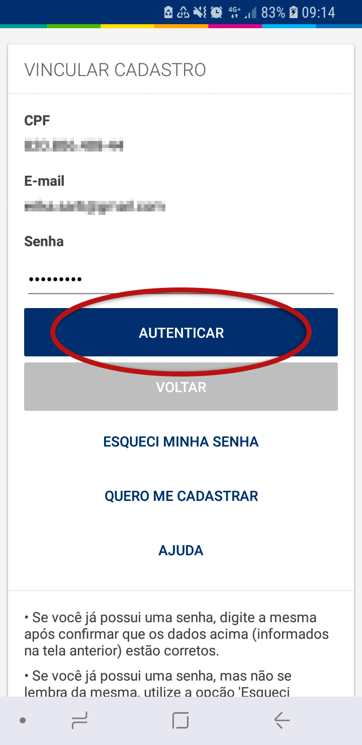 Tela do Aplicativo Prefeitura de Jundiaí destacando o botão Autenticar