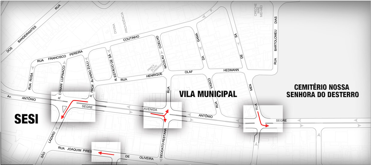 Mapa da região da Vila Municipal e do Jardim Brasil