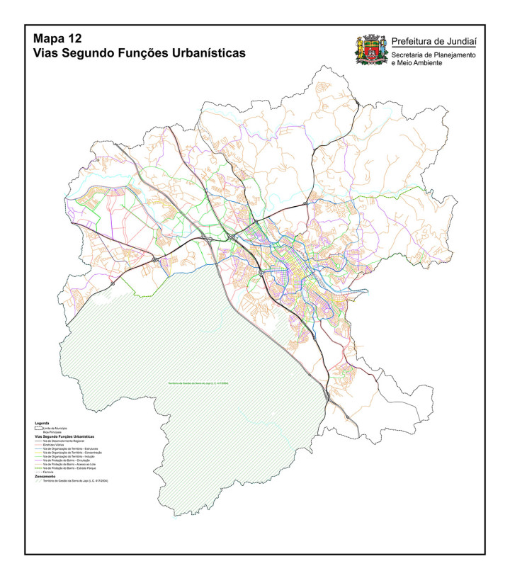 A rede de vias por função urbanística colocada no Plano Diretor 
