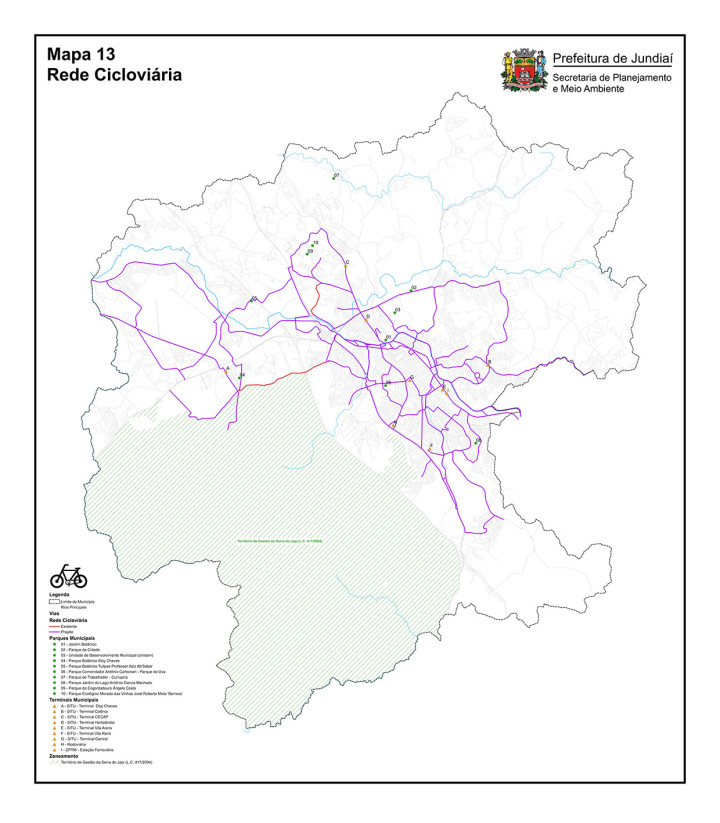 A orientação da rede cicloviária, orientada por terminais e parques