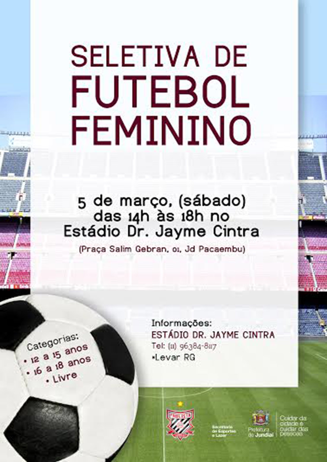 Seletiva de Futebol Feminino é neste sábado (5)