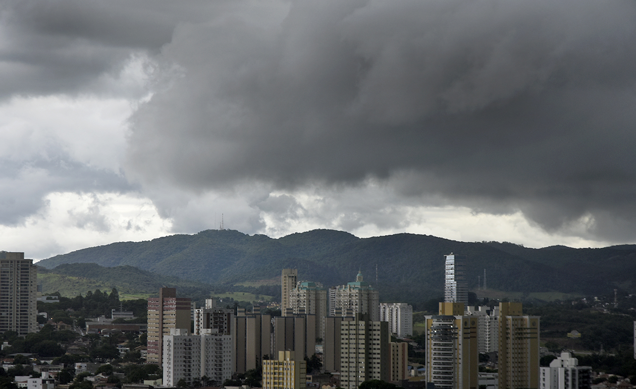 Foto panorâmica de Jundiaí com nuvens de chuva