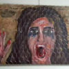Pintura de figura feminina gritando, com as mãos para o alto