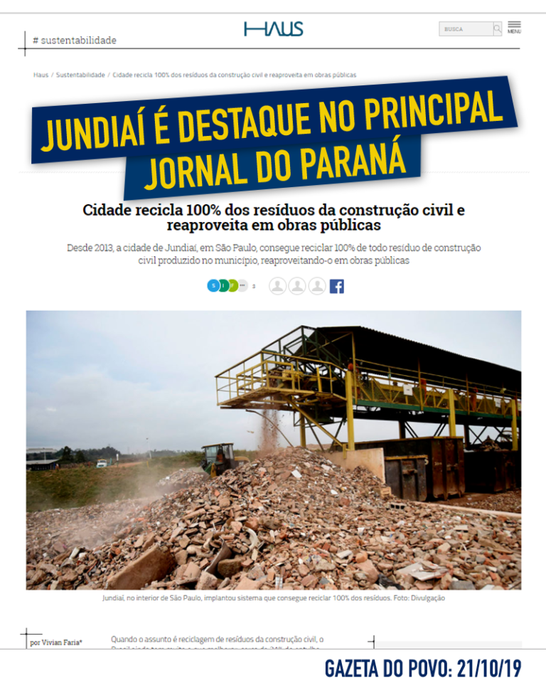 Jornal Gazeta do Povo soltou matéria positiva sobre o trabalho com resíduos de construção em Jundiaí