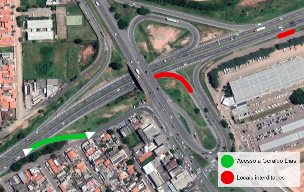 Mapa explica as interdições na Rodovia João Cereser