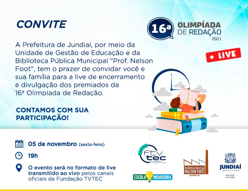 Imagem de um convite para a premiação da 16ª Olimpíada de Redação.