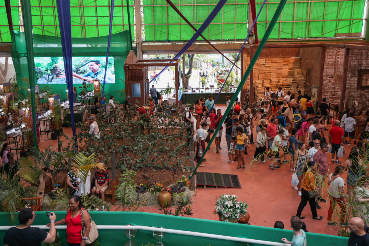 DESCRIÇÃO DA IMAGEM: exposição de frutas conta com a Vila do Colono, reproduzindo a vinda dos imigrantes italianos para a cidade